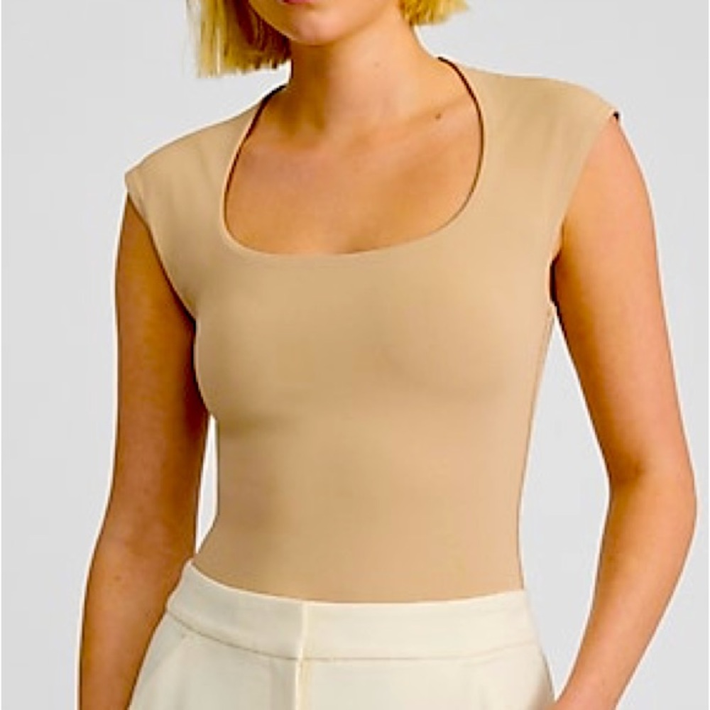 Express Tan Bodysuit Scoop Neck Sleeveless
